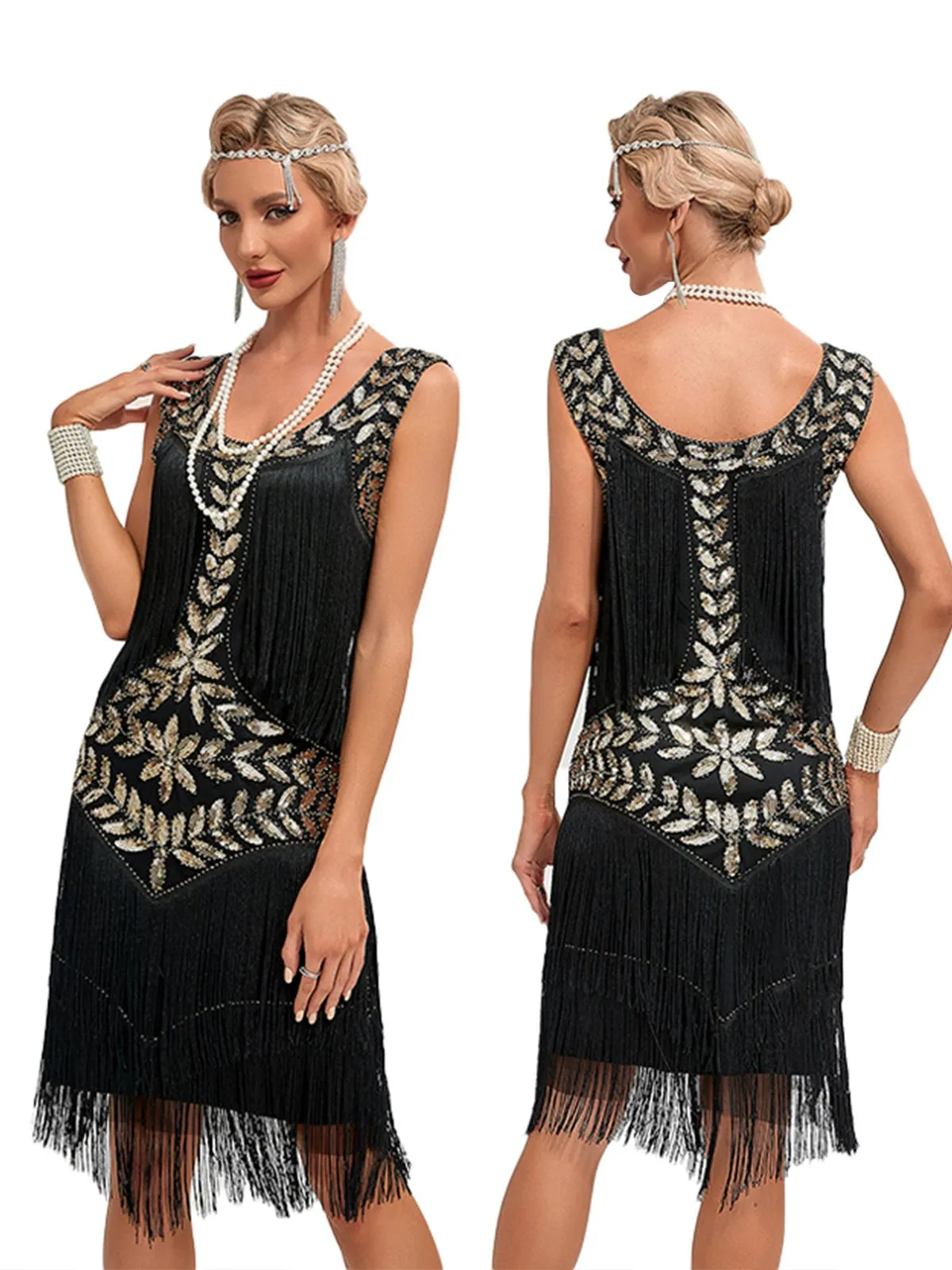 1920s V-Neck Sequined Mesh Mermaid Dress