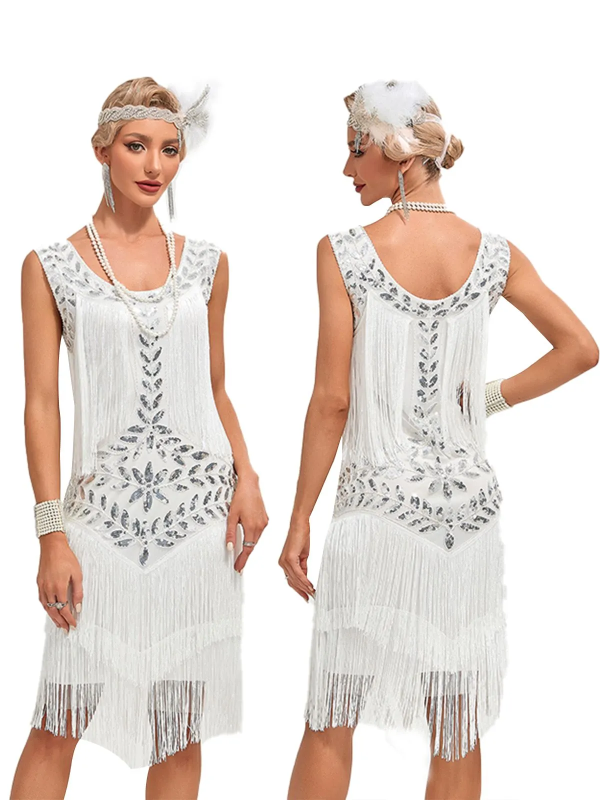 1920s V-Neck Sequined Mesh Mermaid Dress