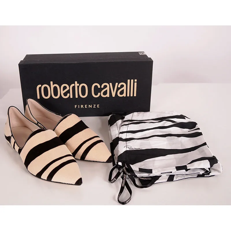 37 NEW $675 ROBERTO CAVALLI Runway Ivory Calf Hair Point Toe BABUS LOAFER FLATS