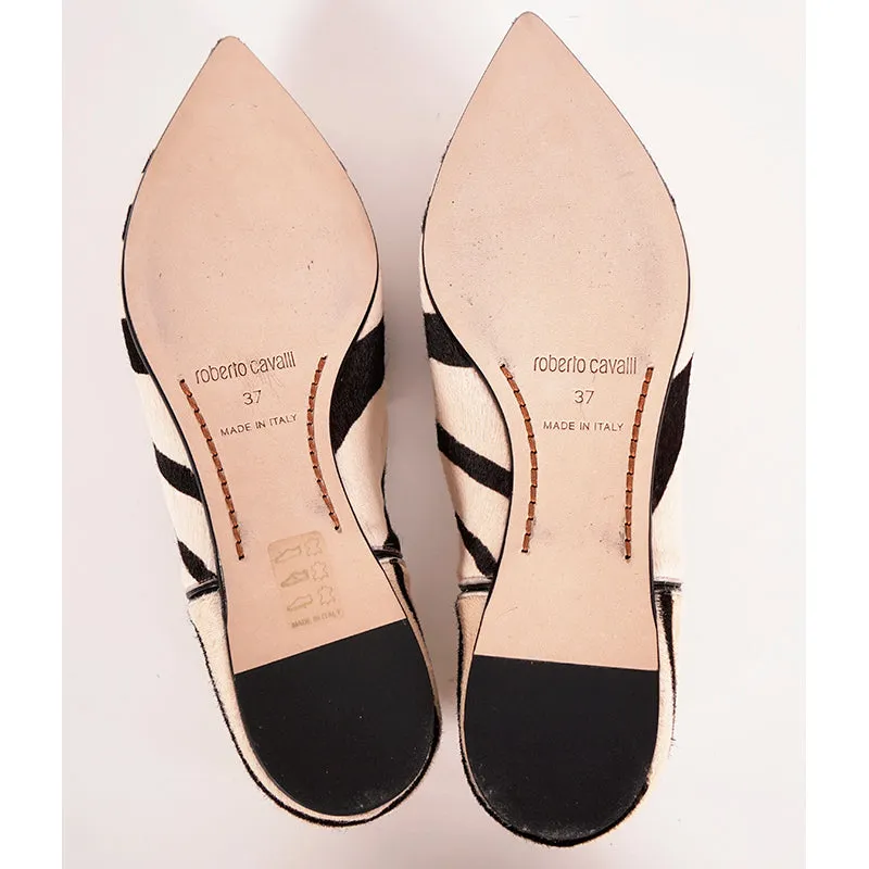 37 NEW $675 ROBERTO CAVALLI Runway Ivory Calf Hair Point Toe BABUS LOAFER FLATS