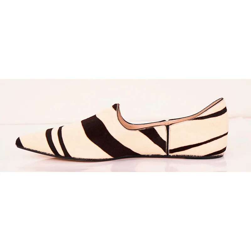 37 NEW $675 ROBERTO CAVALLI Runway Ivory Calf Hair Point Toe BABUS LOAFER FLATS