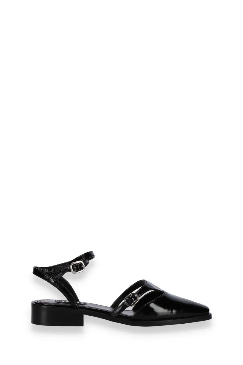 AVELINE BLACK LEATHER BALLET FLATS