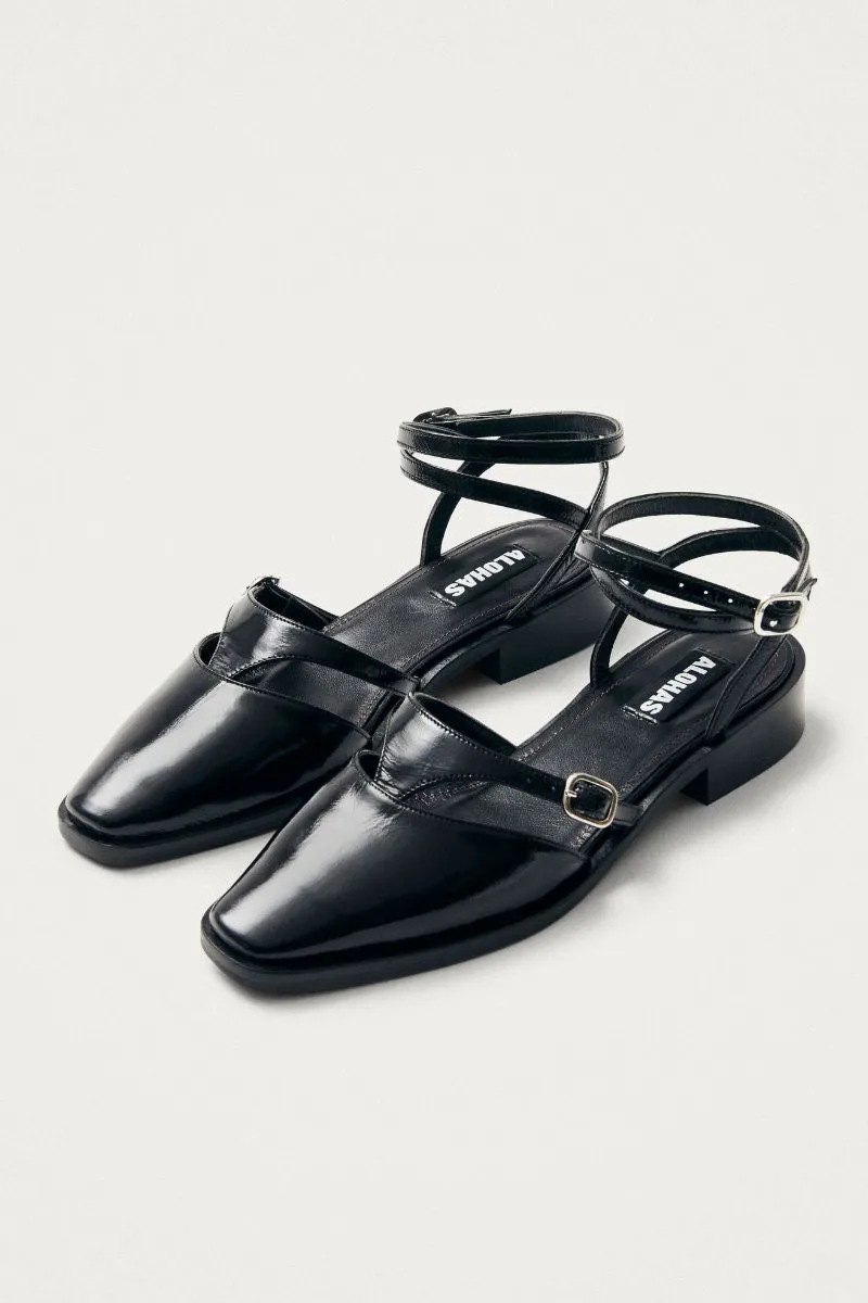 AVELINE BLACK LEATHER BALLET FLATS