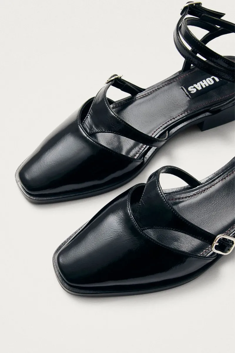 AVELINE BLACK LEATHER BALLET FLATS