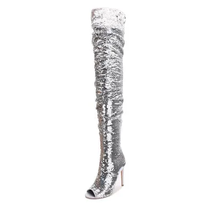 Bling Glitter Long Peep Toe boots