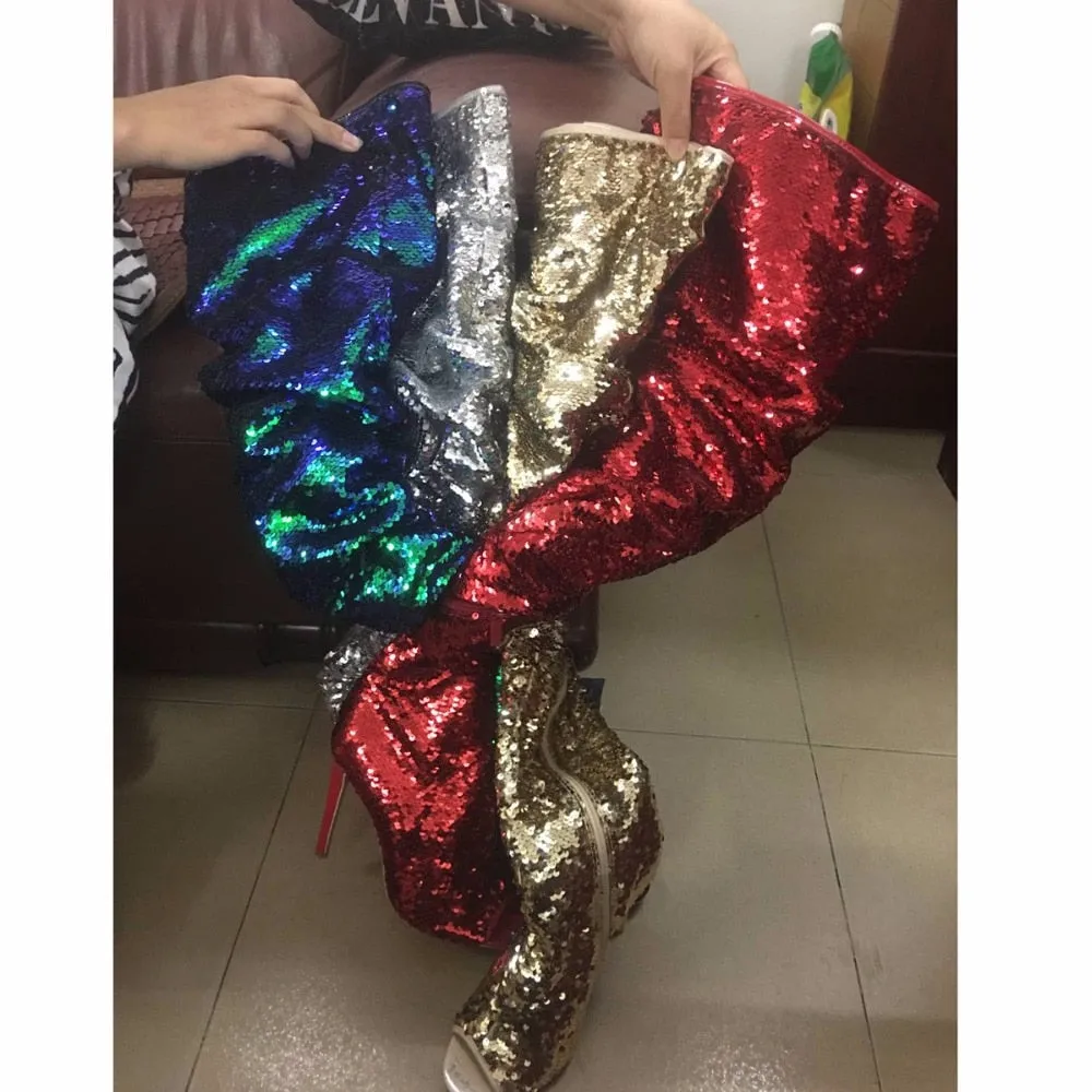 Bling Glitter Long Peep Toe boots