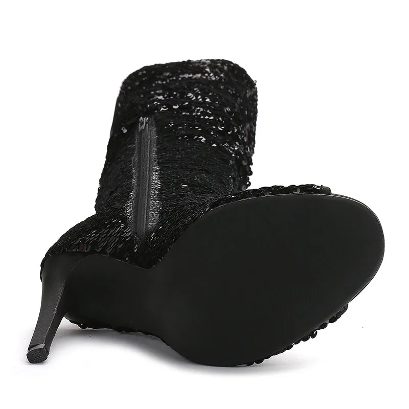 Bling Glitter Long Peep Toe boots
