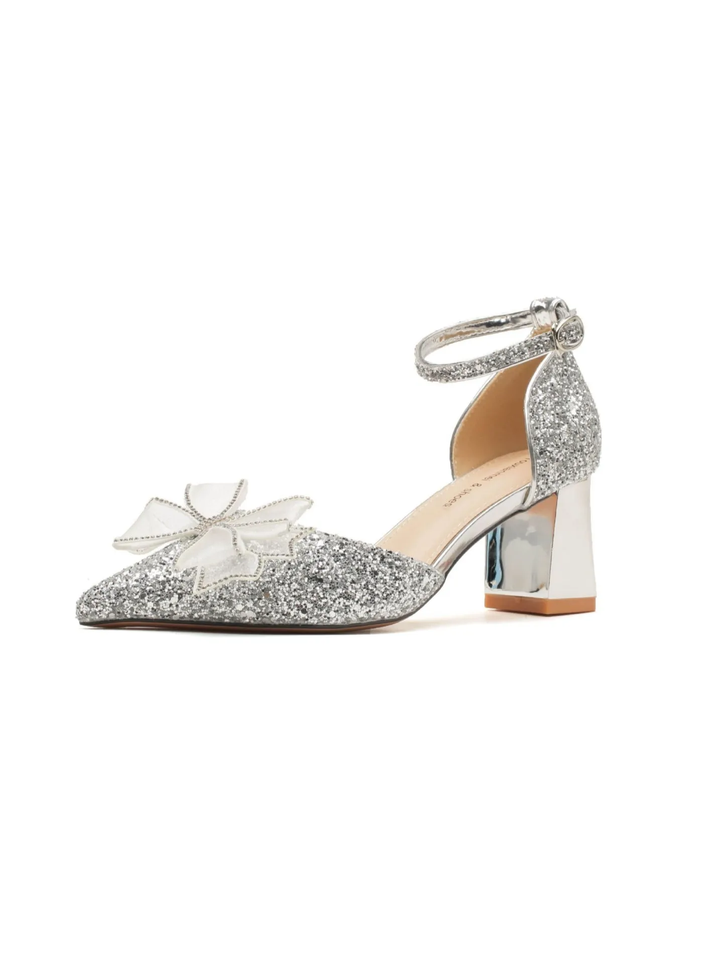Bow Thick Heel Sequined Wedding Shoes