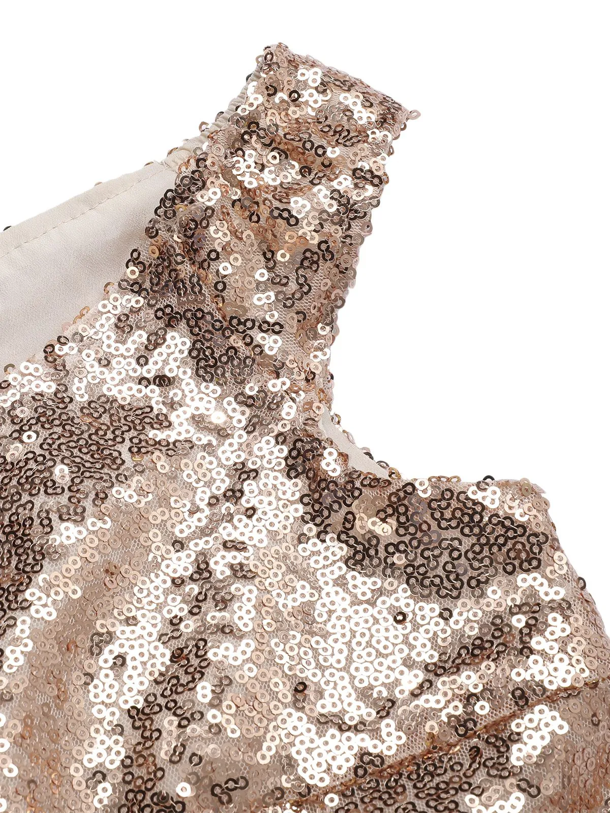 Champagne 1950s Sequined Off-shoulder Dress
