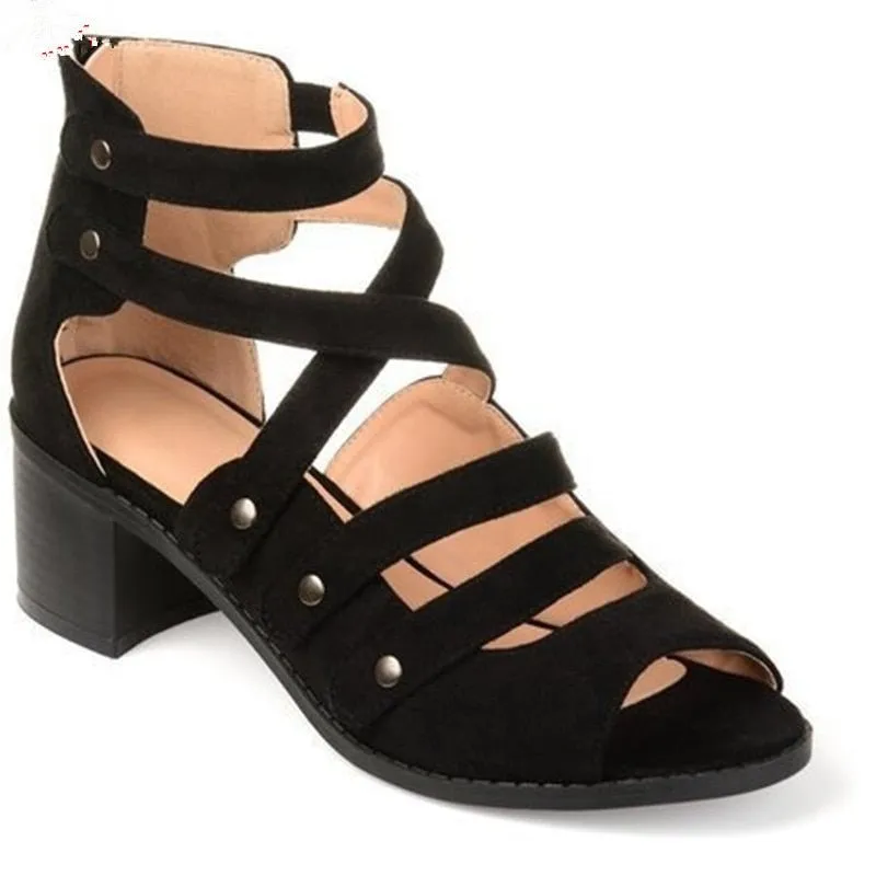 DLROOTY Zipper Back Strappy Sandal Shoes
