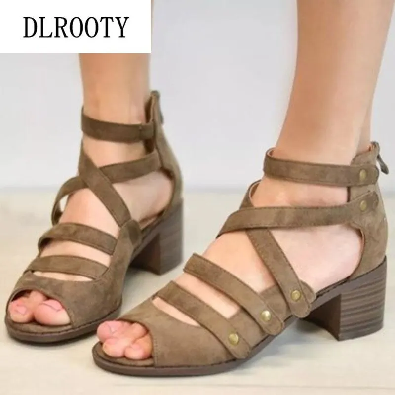 DLROOTY Zipper Back Strappy Sandal Shoes