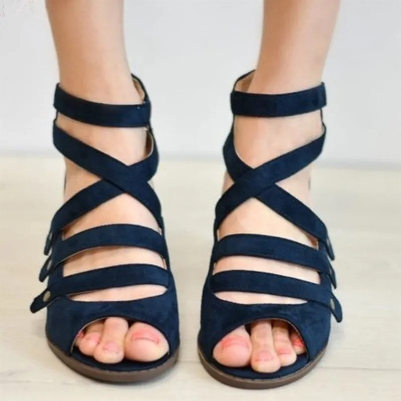 DLROOTY Zipper Back Strappy Sandal Shoes