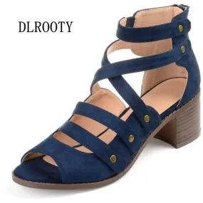 DLROOTY Zipper Back Strappy Sandal Shoes