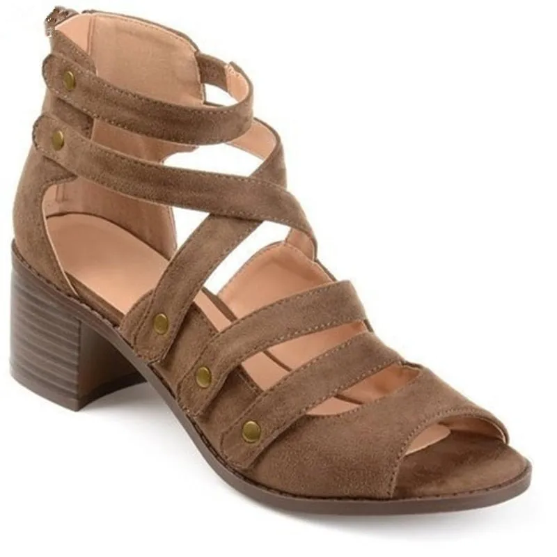 DLROOTY Zipper Back Strappy Sandal Shoes