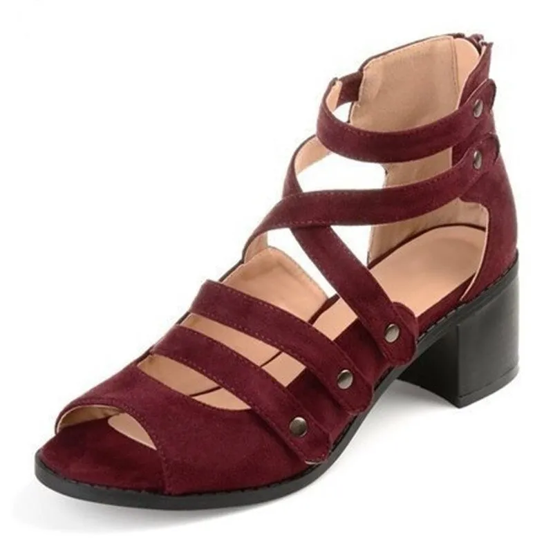 DLROOTY Zipper Back Strappy Sandal Shoes