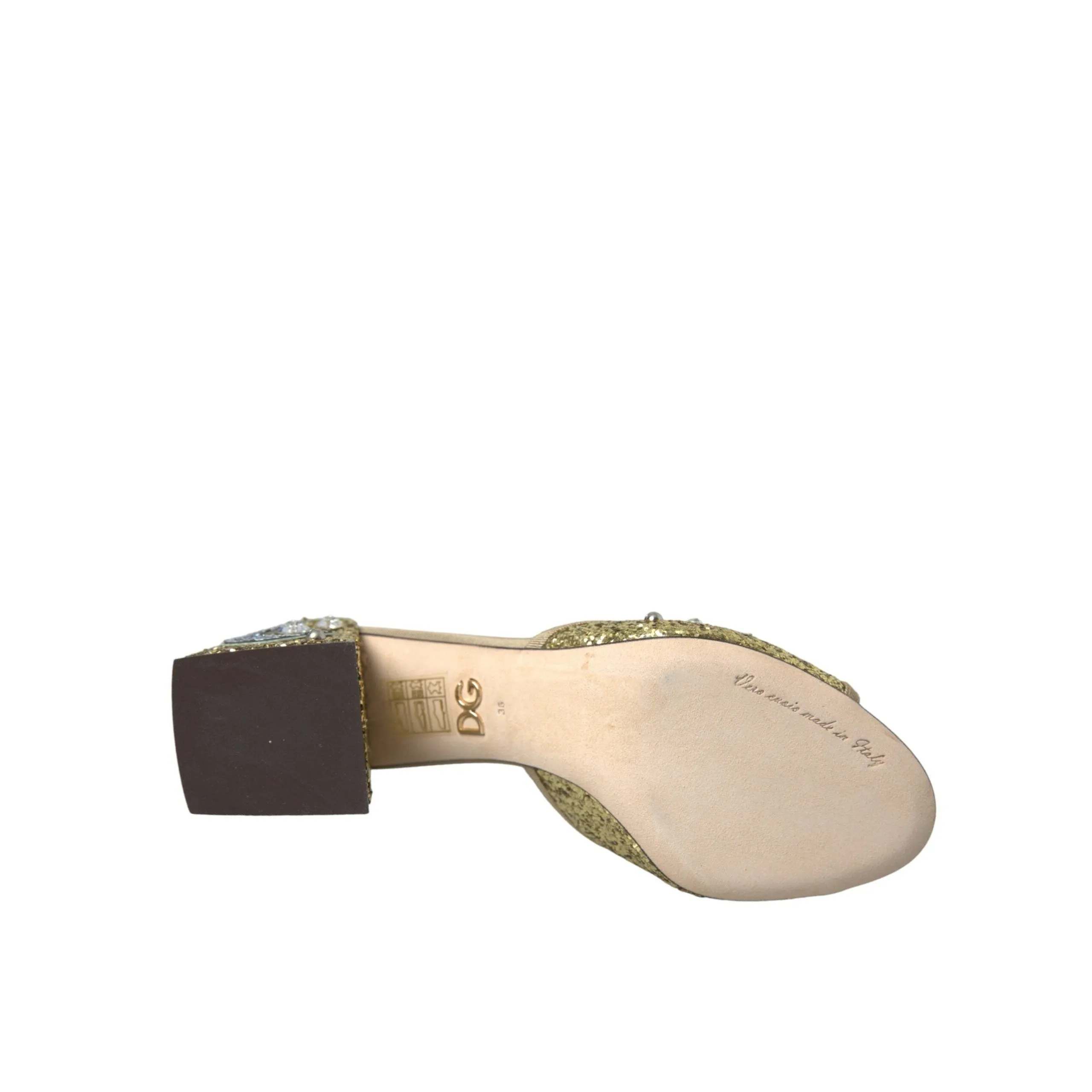 Dolce & Gabbana Gold Sequin Leather Heels Sandals Shoes