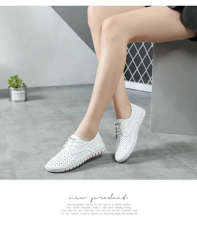 Genuine Leather ladies flats sneakers