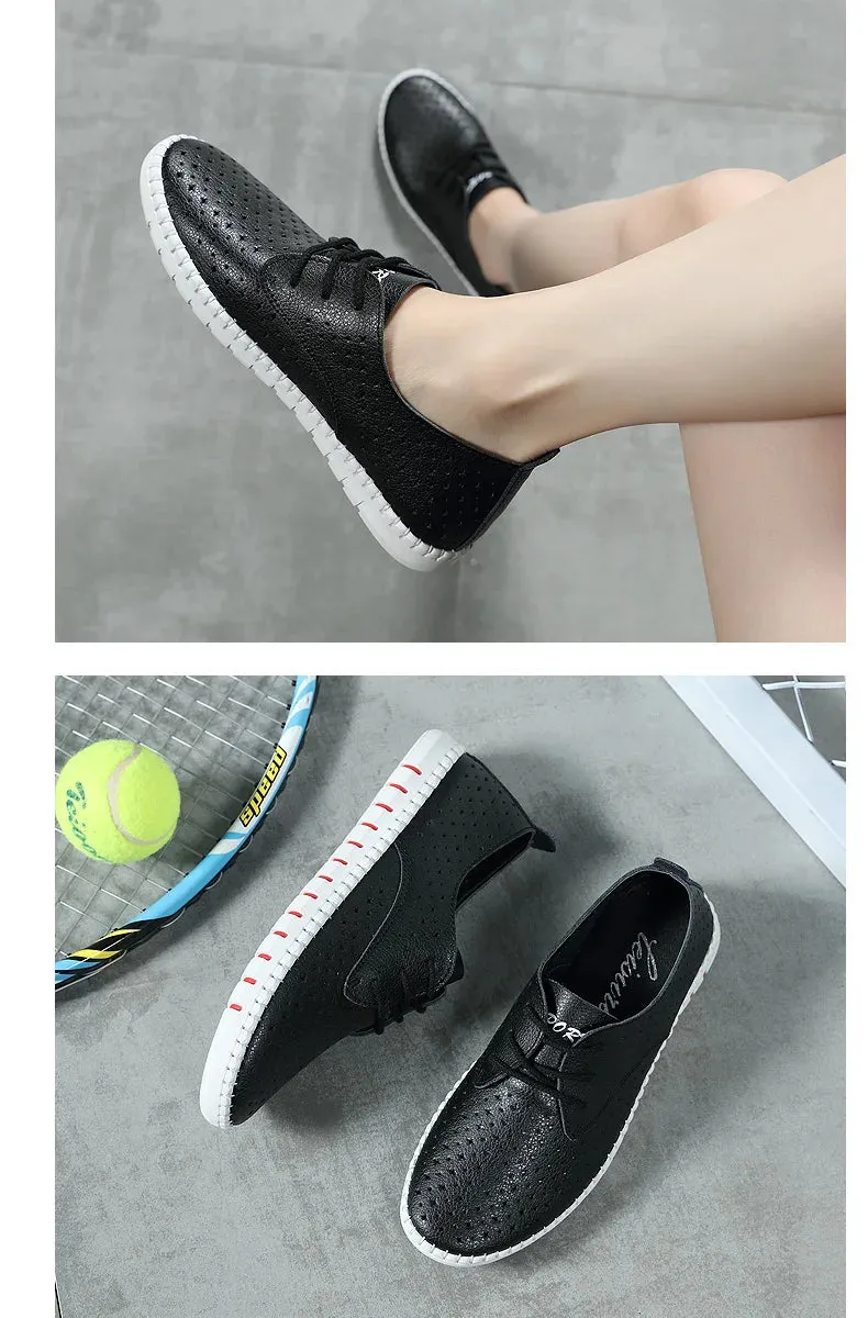 Genuine Leather ladies flats sneakers