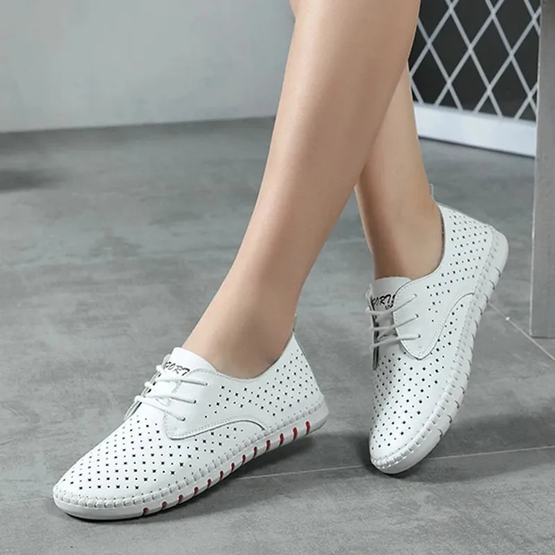 Genuine Leather ladies flats sneakers