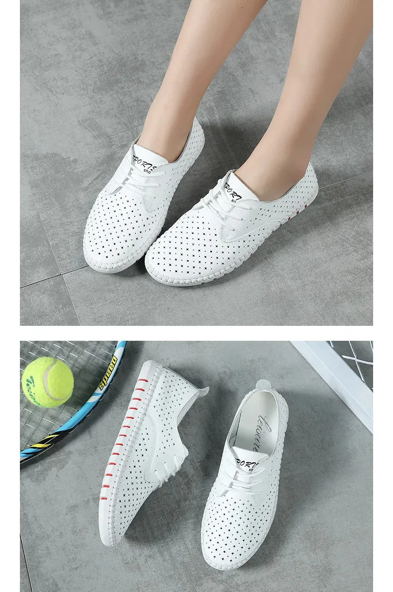 Genuine Leather ladies flats sneakers