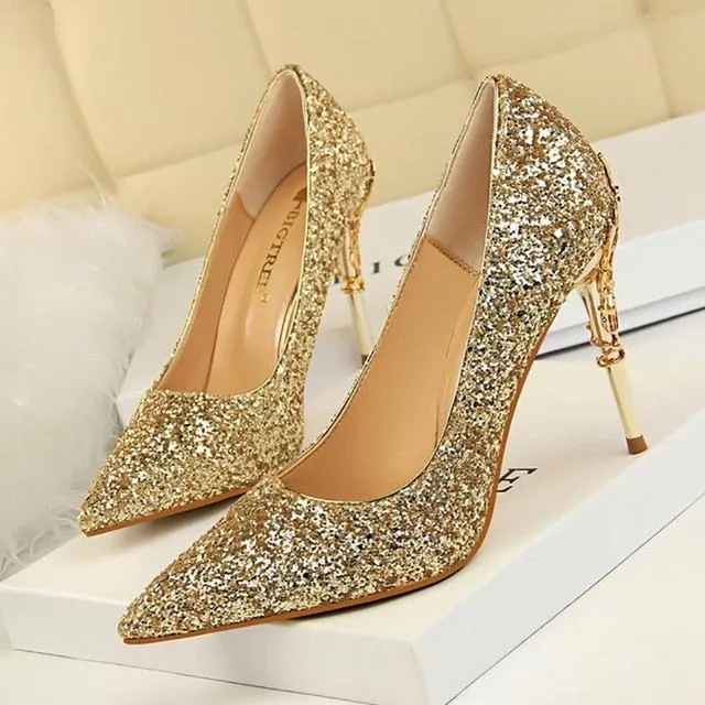 gold silverhigh heels wedding party shoes women pumps