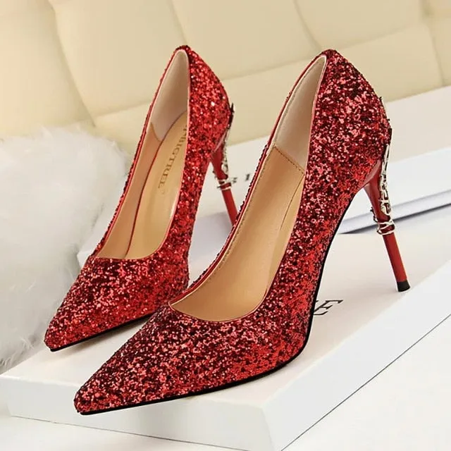 gold silverhigh heels wedding party shoes women pumps