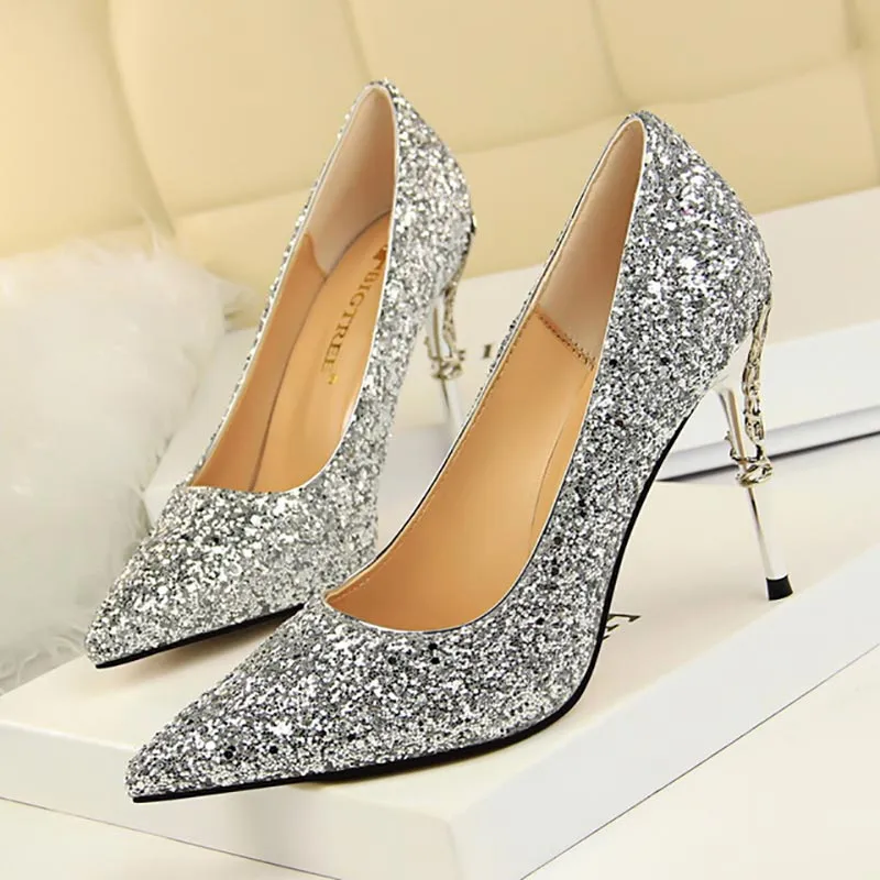 gold silverhigh heels wedding party shoes women pumps