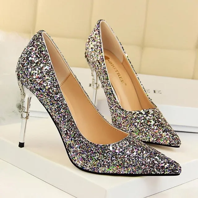 gold silverhigh heels wedding party shoes women pumps