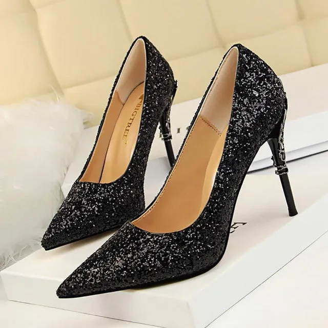 gold silverhigh heels wedding party shoes women pumps