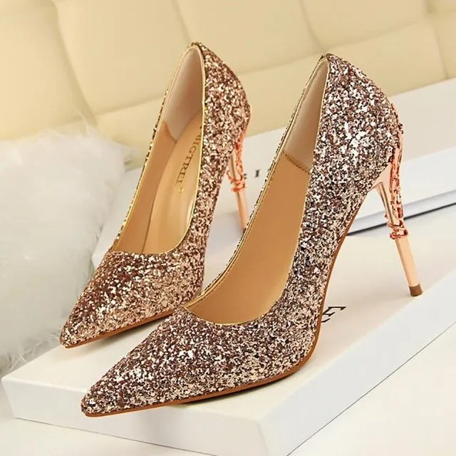 gold silverhigh heels wedding party shoes women pumps