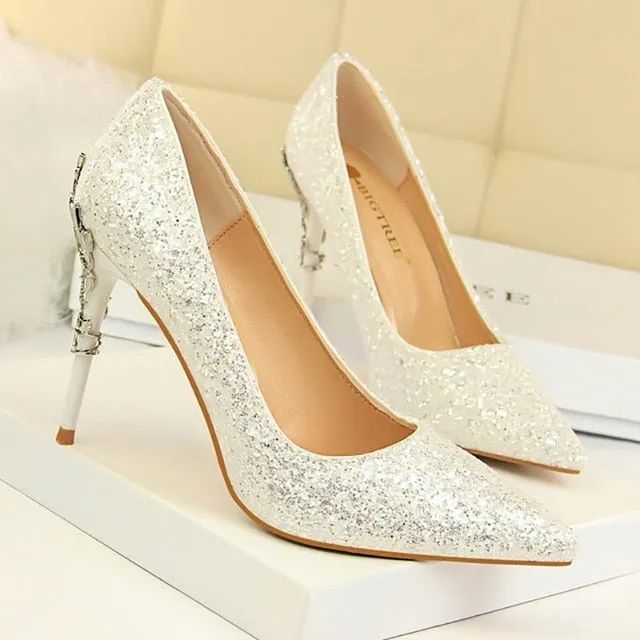 gold silverhigh heels wedding party shoes women pumps
