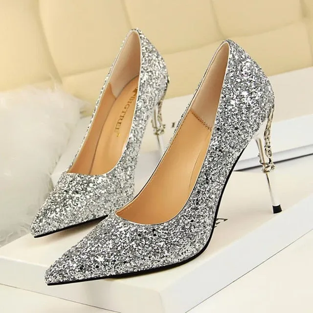 gold silverhigh heels wedding party shoes women pumps