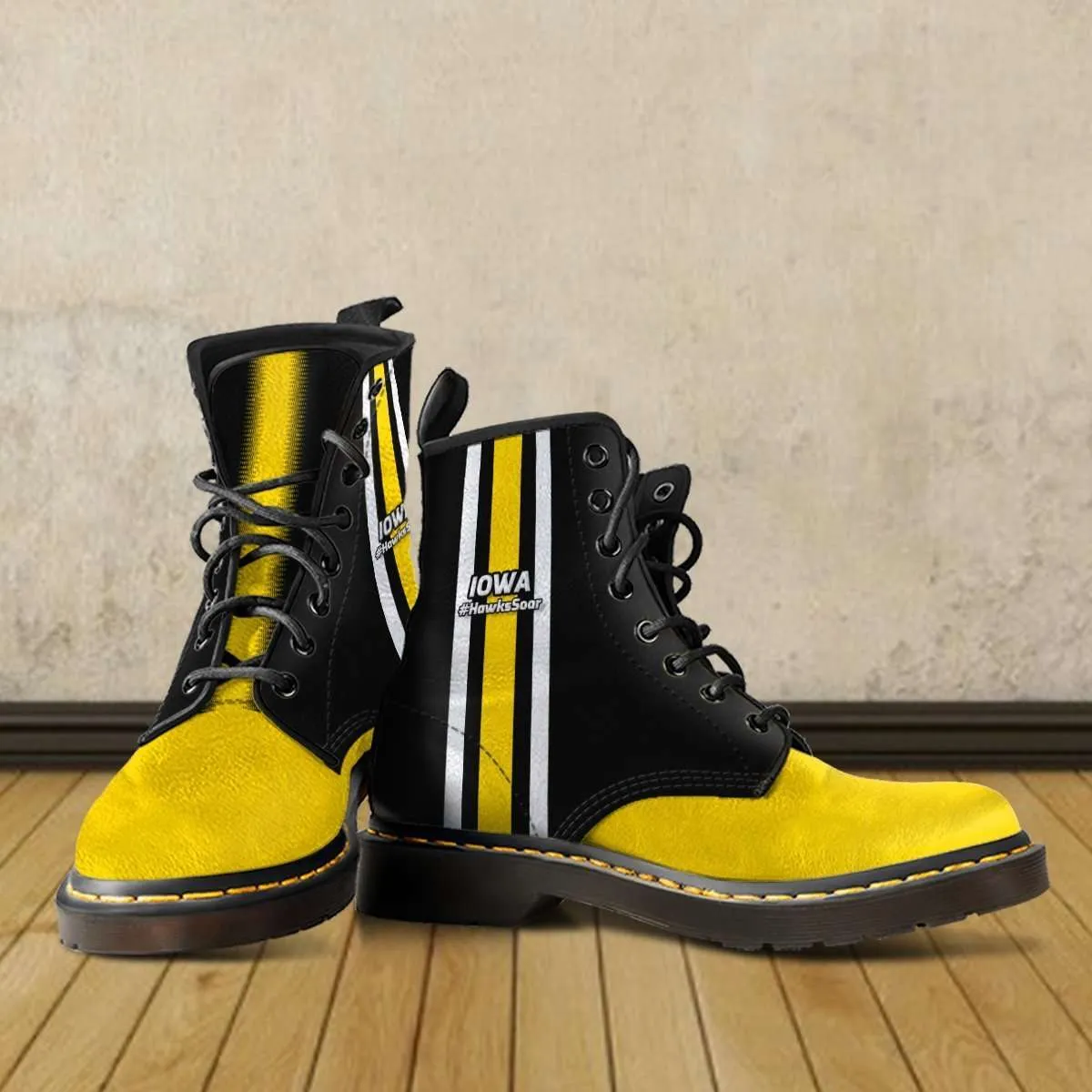 #HawksSoar Iowa Fan Faux Leather 7 Eye Lace-up Boots