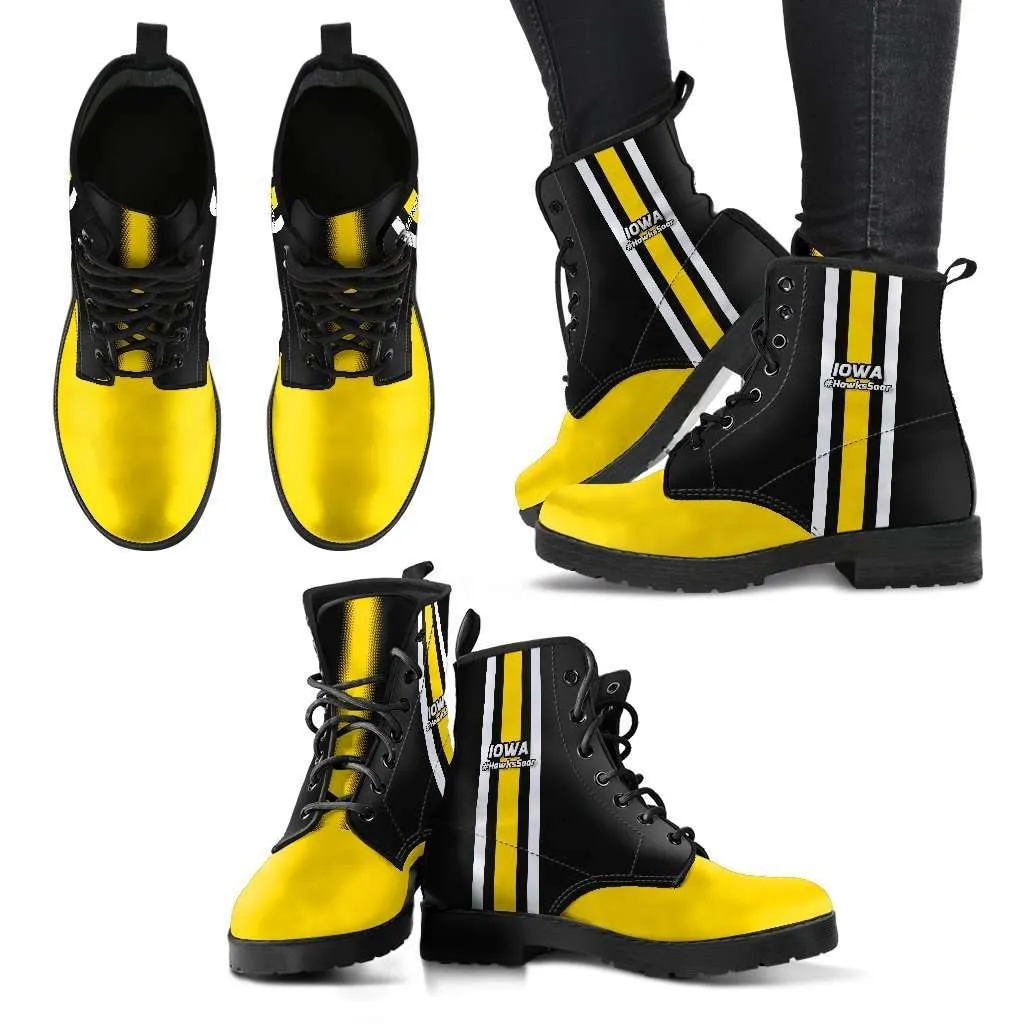 #HawksSoar Iowa Fan Faux Leather 7 Eye Lace-up Boots