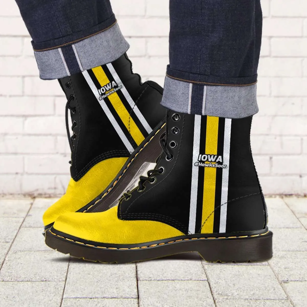 #HawksSoar Iowa Fan Faux Leather 7 Eye Lace-up Boots