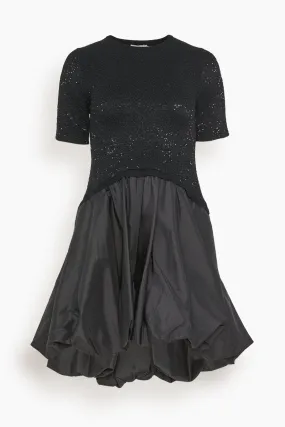 Kenz Short Sleeve Combo Ruffle Mini Dress in Black