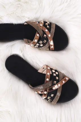 Liliana Mixed Media Strappy Slide Flat Sandal