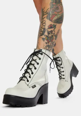 Mascot White Leather Combat Boots