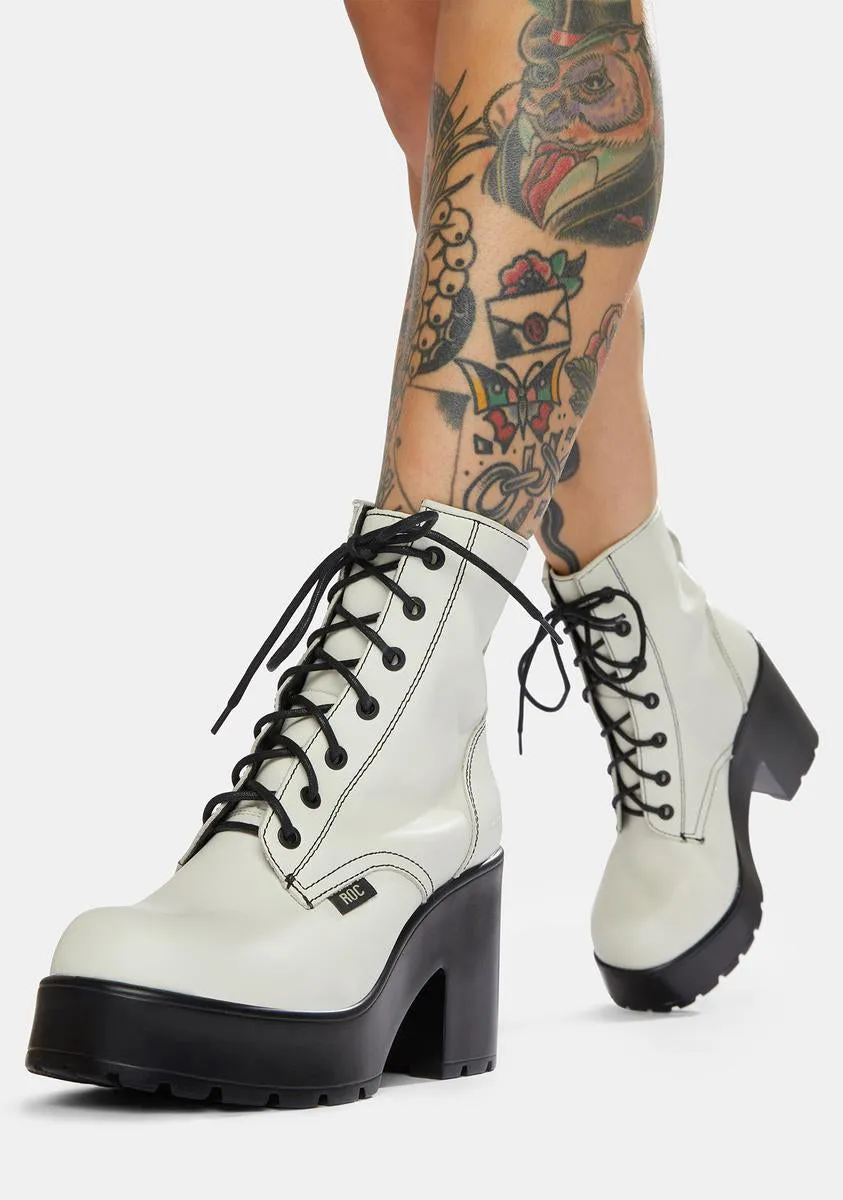 Mascot White Leather Combat Boots