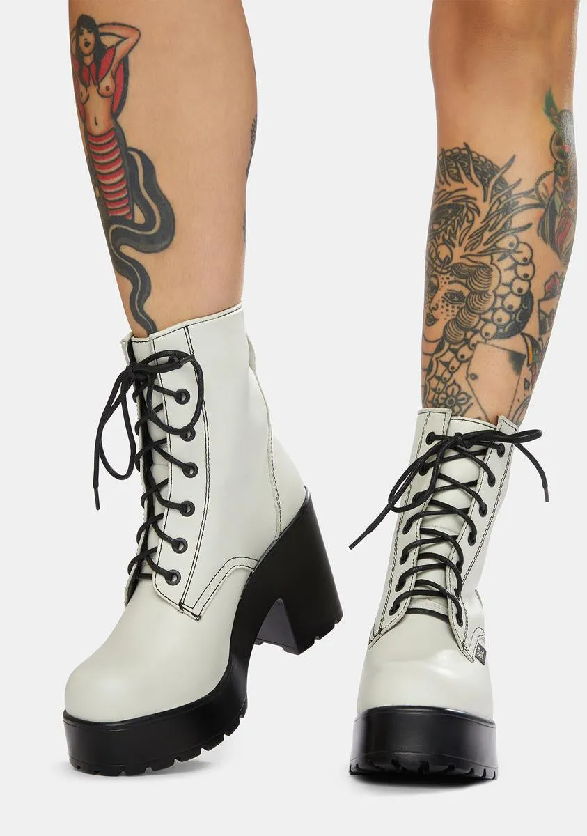 Mascot White Leather Combat Boots