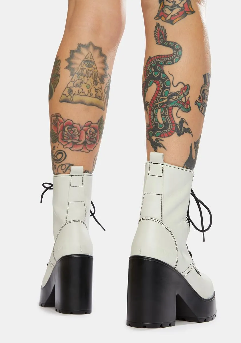 Mascot White Leather Combat Boots