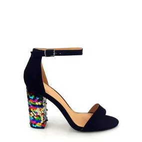 Melany Sequined Blocked Heel Sandal