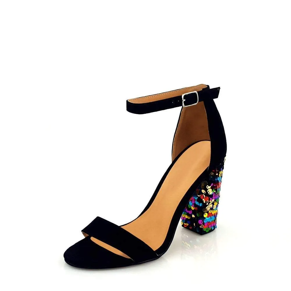 Melany Sequined Blocked Heel Sandal