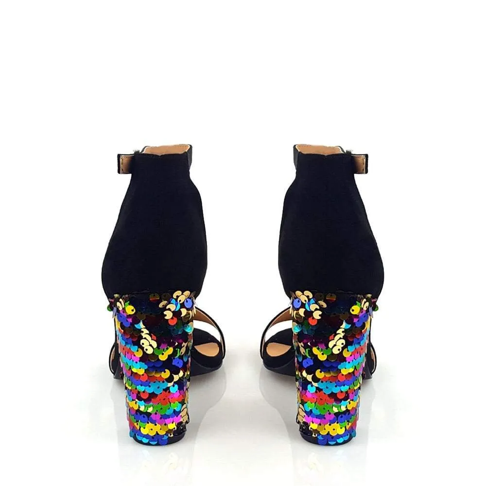 Melany Sequined Blocked Heel Sandal