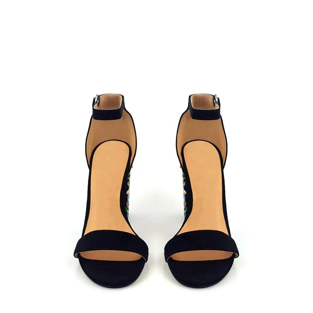 Melany Sequined Blocked Heel Sandal