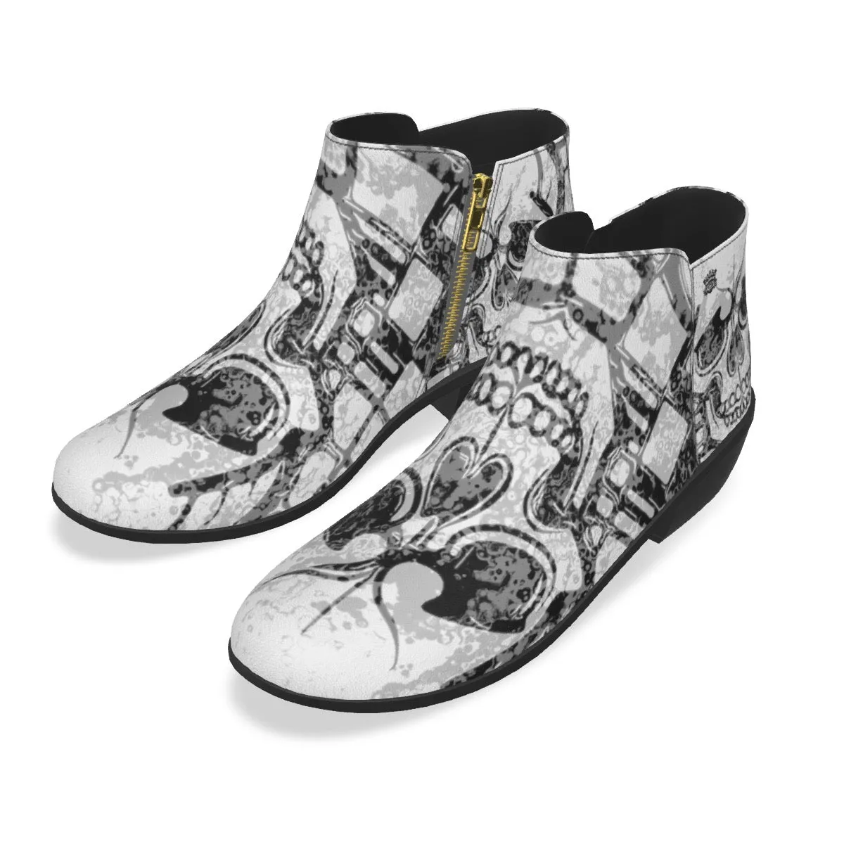 Men's Fashion Boots black and white skull  print