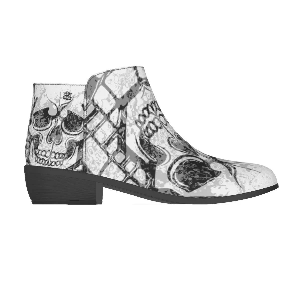 Men's Fashion Boots black and white skull  print