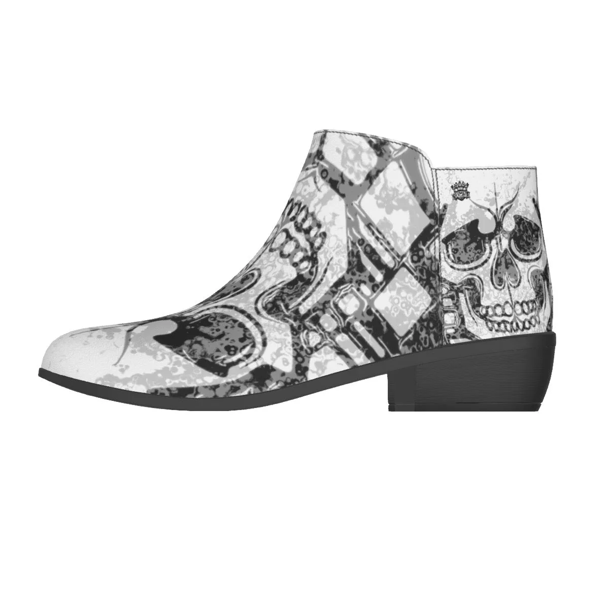 Men's Fashion Boots black and white skull  print