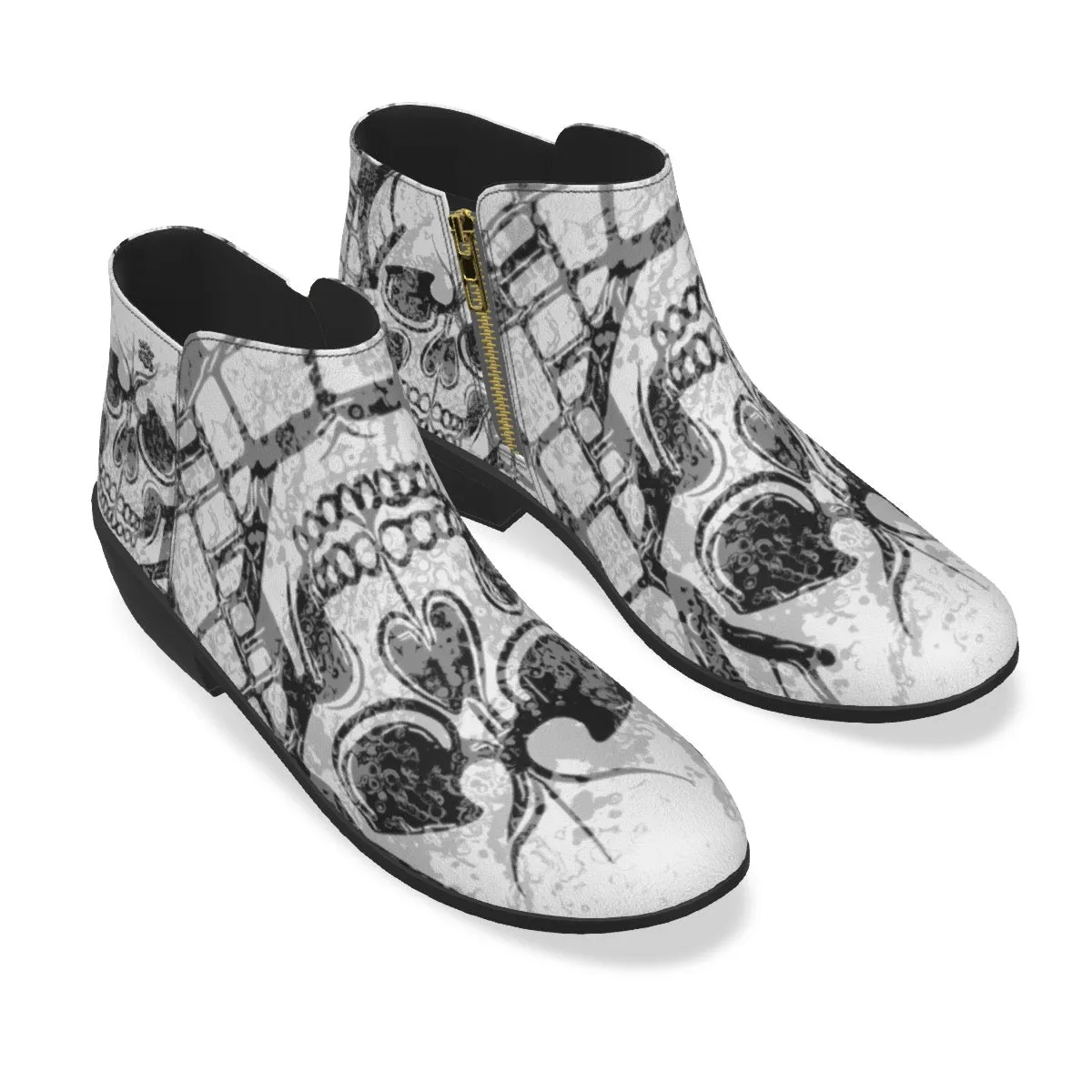 Men's Fashion Boots black and white skull  print