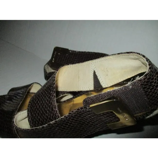 Michael Kors Chocolate Brown Lizard Open Toe Strappy Sandals Size Us